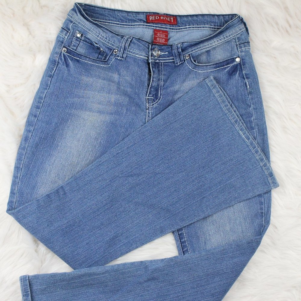 Red Rivet Boot Cut Jeans - Picture 2 of 6